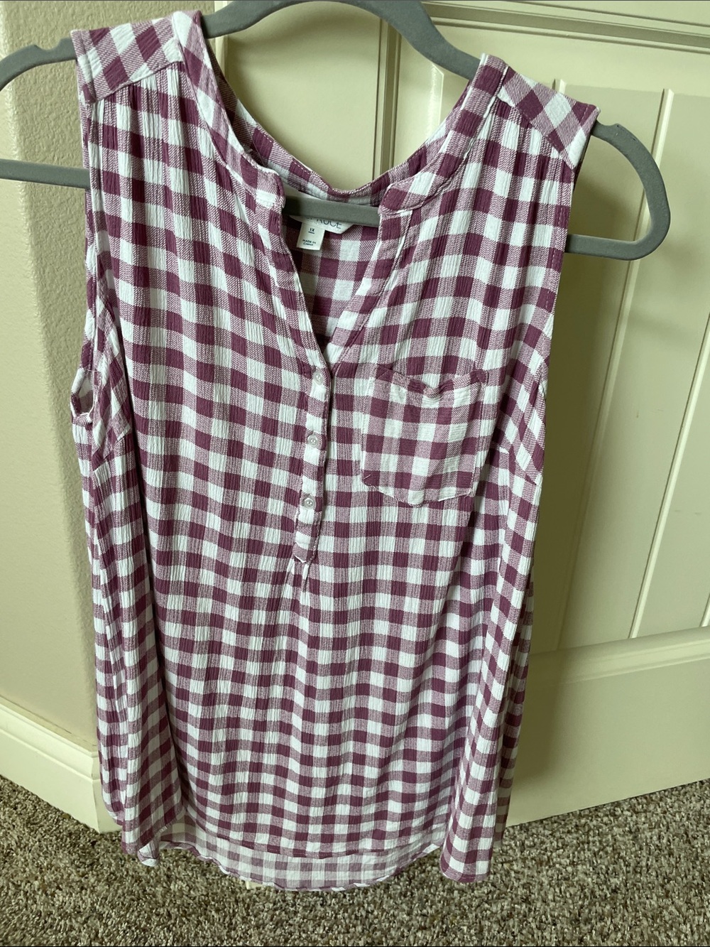 Sleeveless Gingham Popover Top in Purple and White
